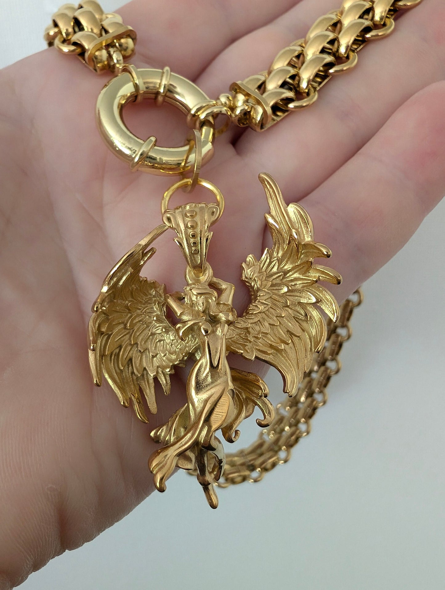 Chunky gold Chain and angel pendant choker