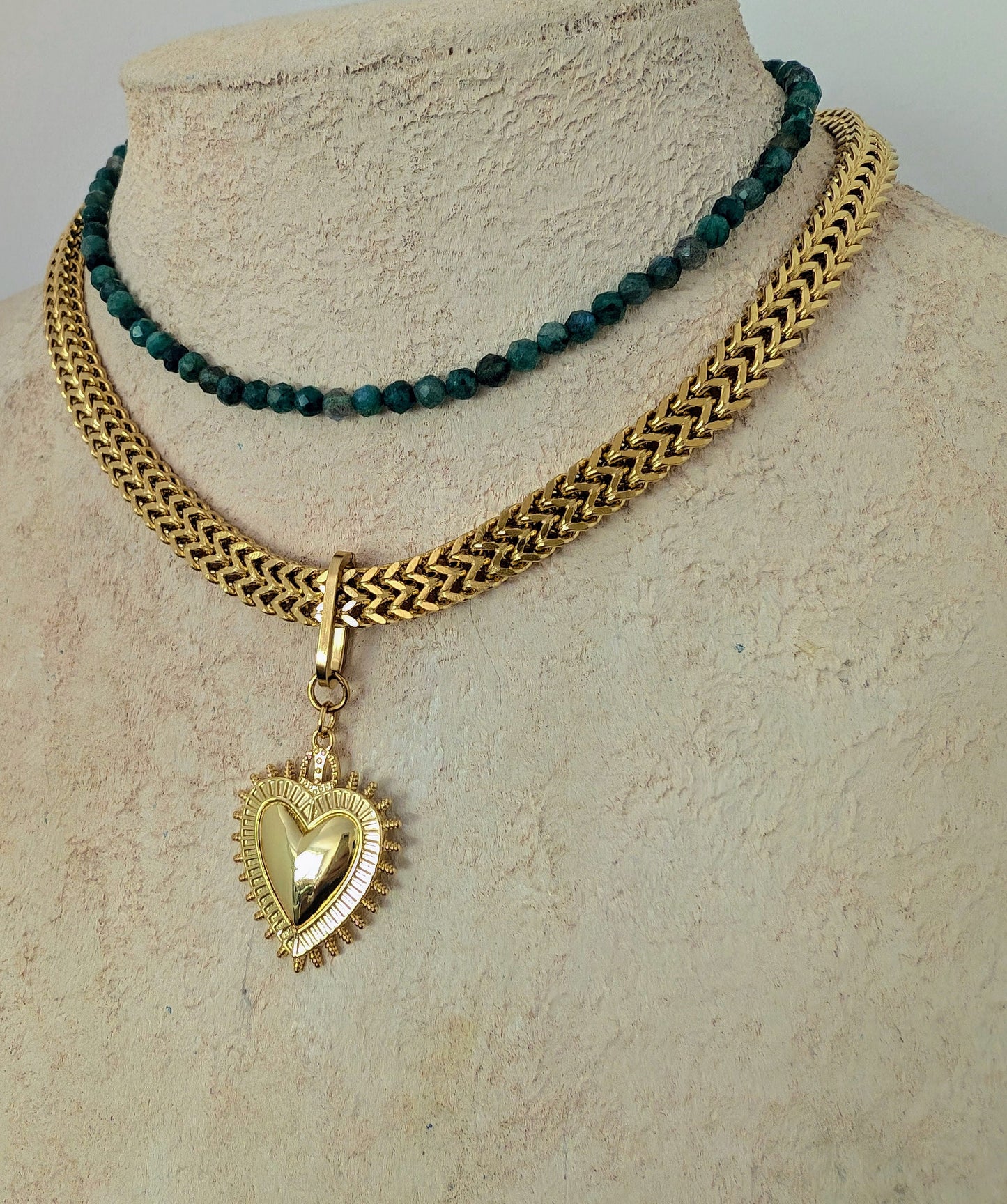 Chunky gold chain heart pendant necklace set, layering necklace, bold boho statement jewelry, large sacred heart choker, gift for girlfriend
