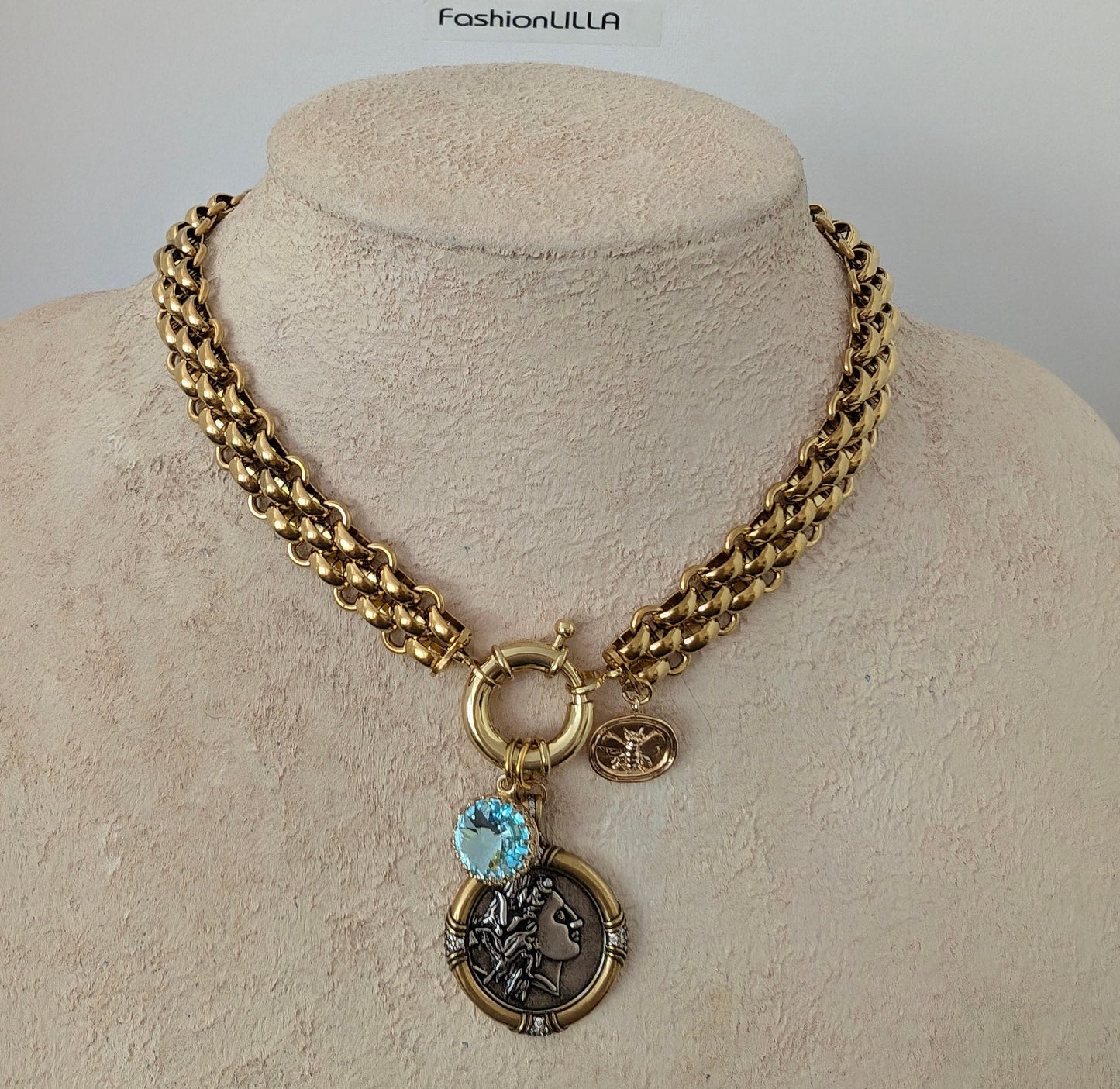 Chunky gold coin medallion choker