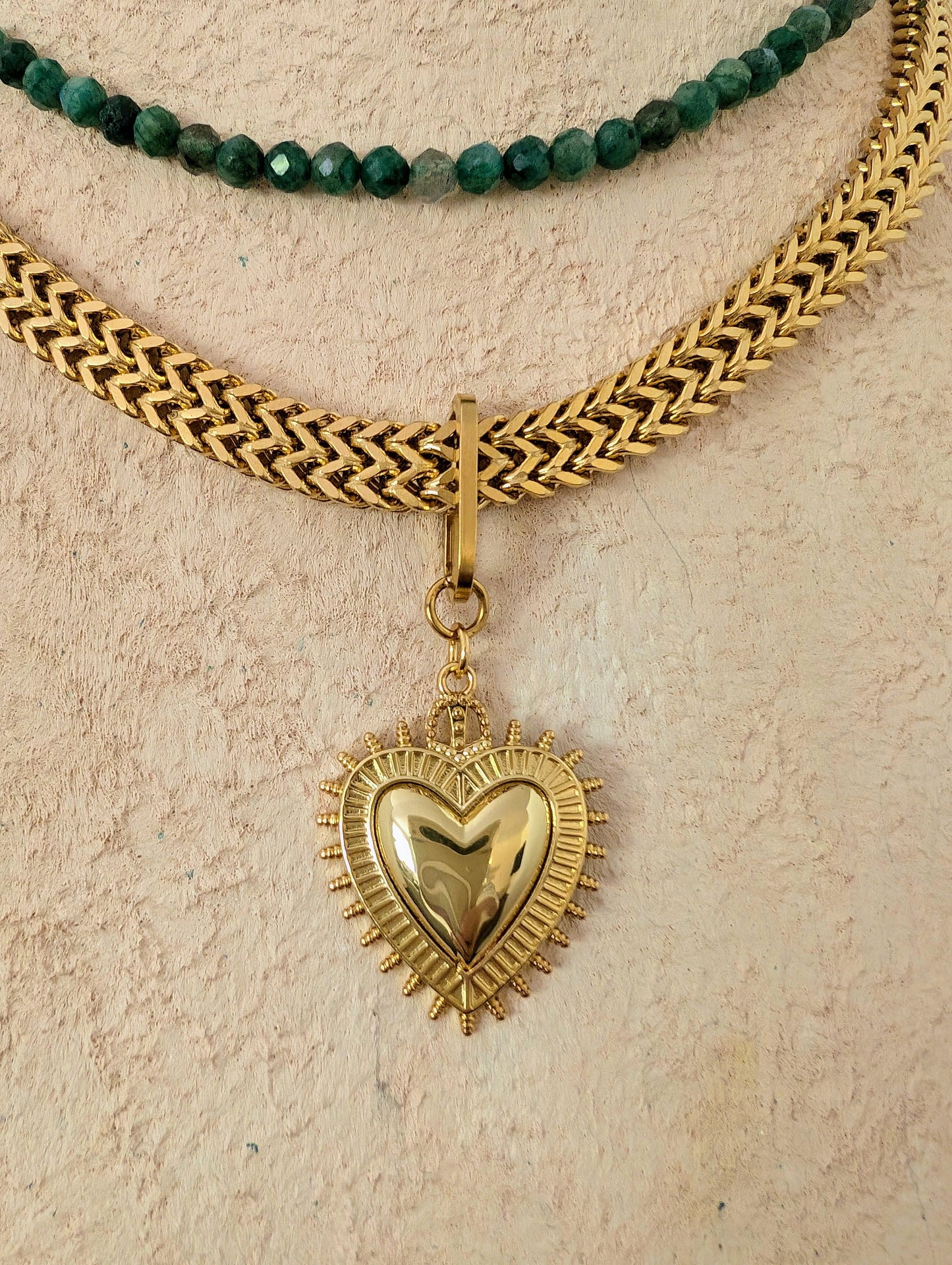 Chunky gold chain heart pendant necklace set, layering necklace, bold boho statement jewelry, large sacred heart choker, gift for girlfriend