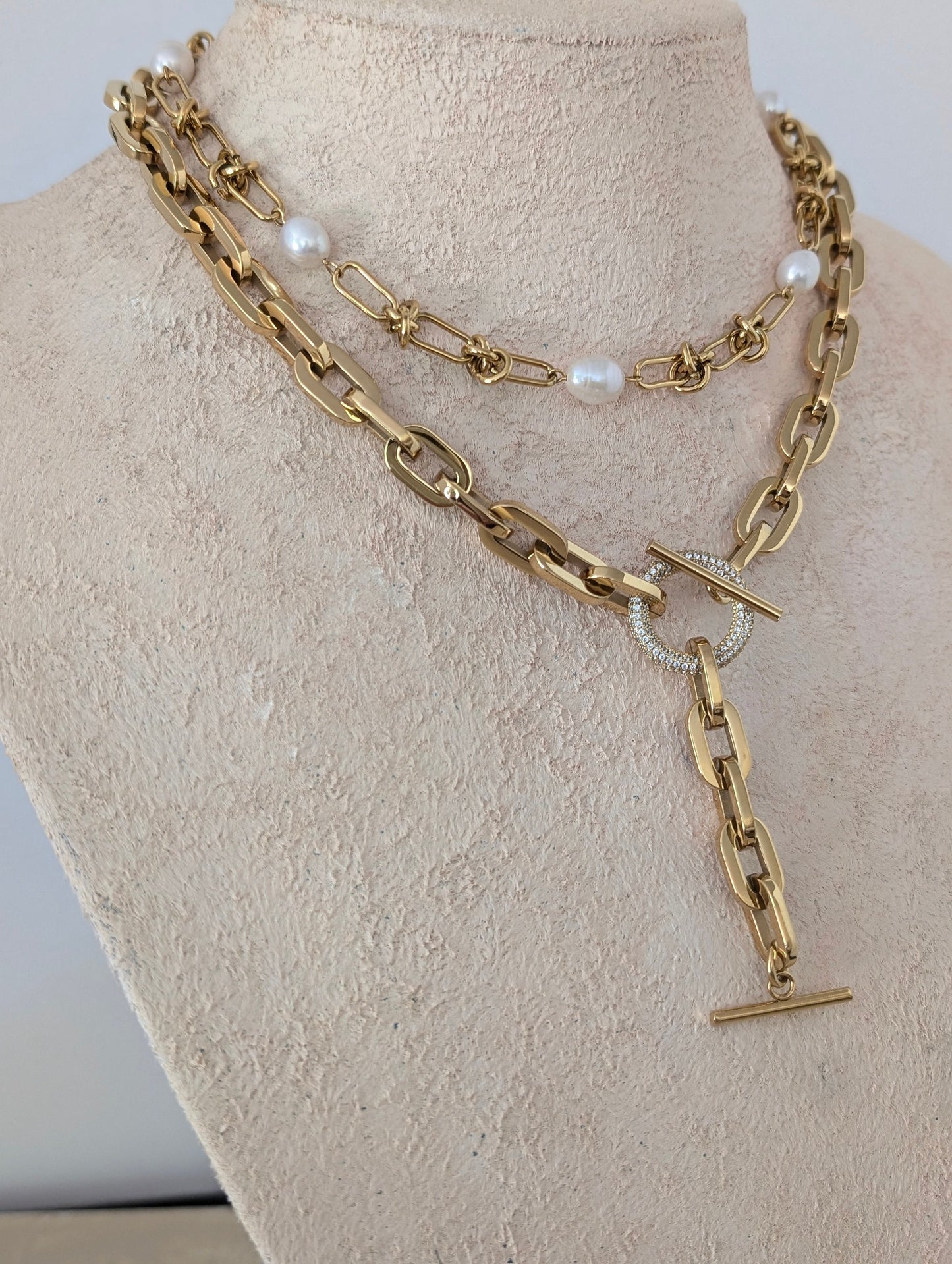 Chunky gold chain lariat necklace
