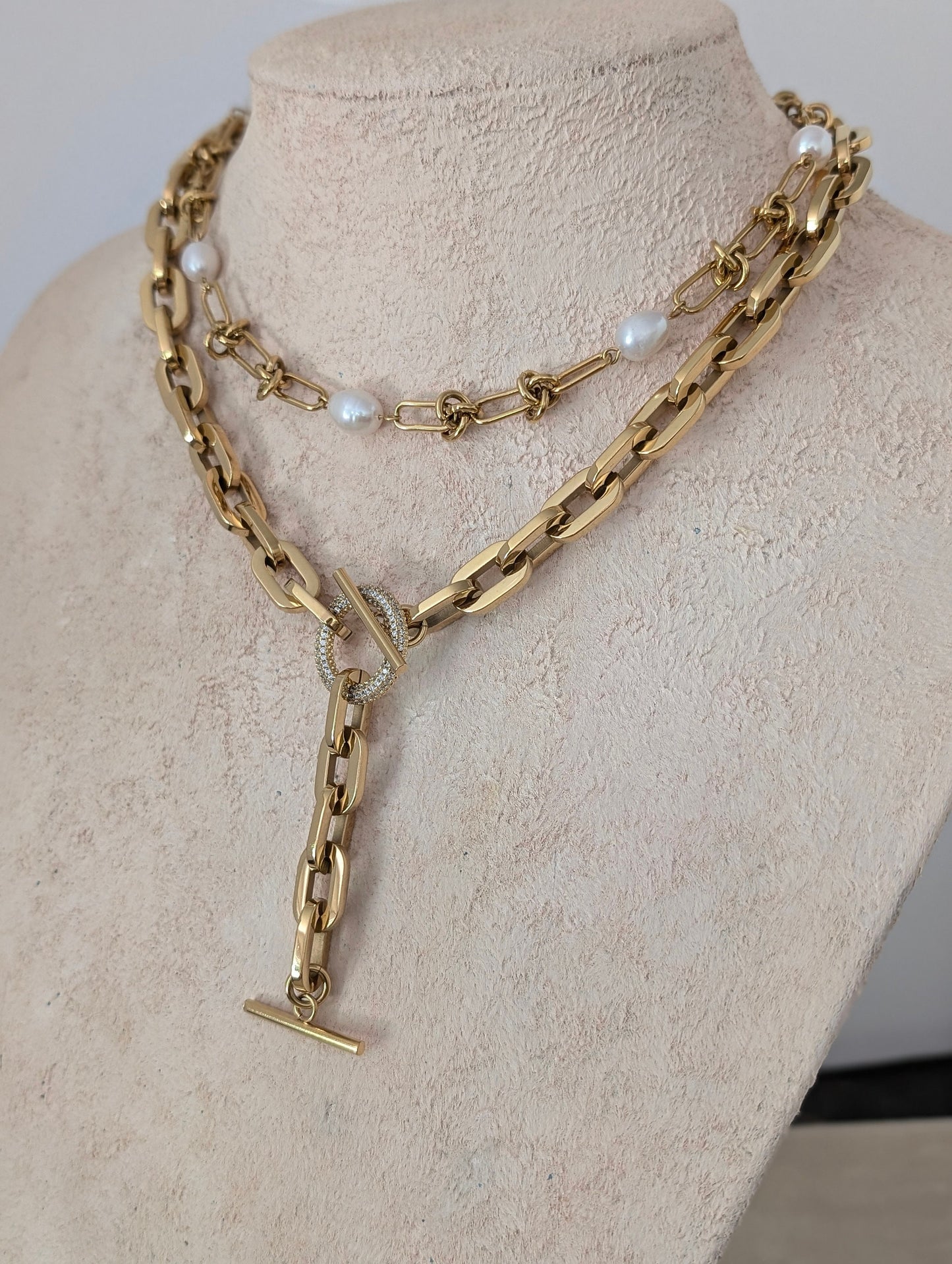 Chunky gold chain lariat necklace
