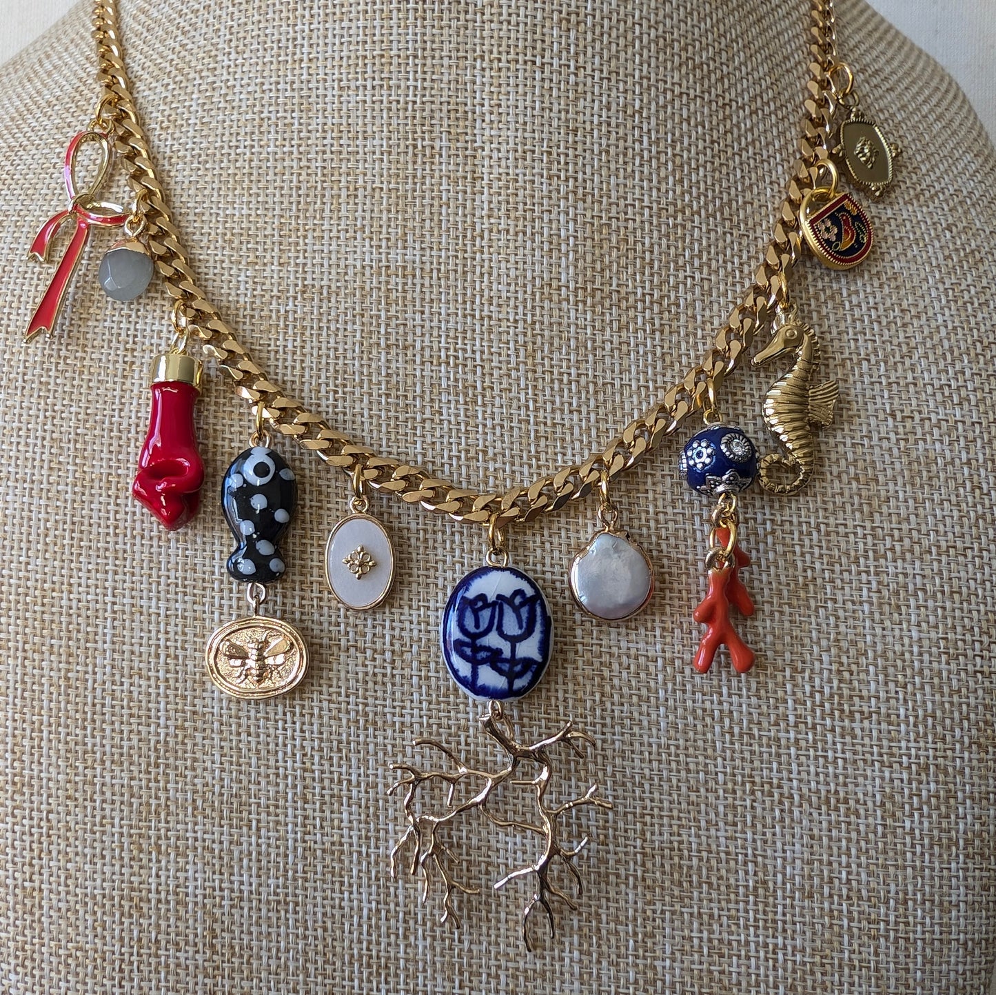 CARA Multi charm gold chain necklace
