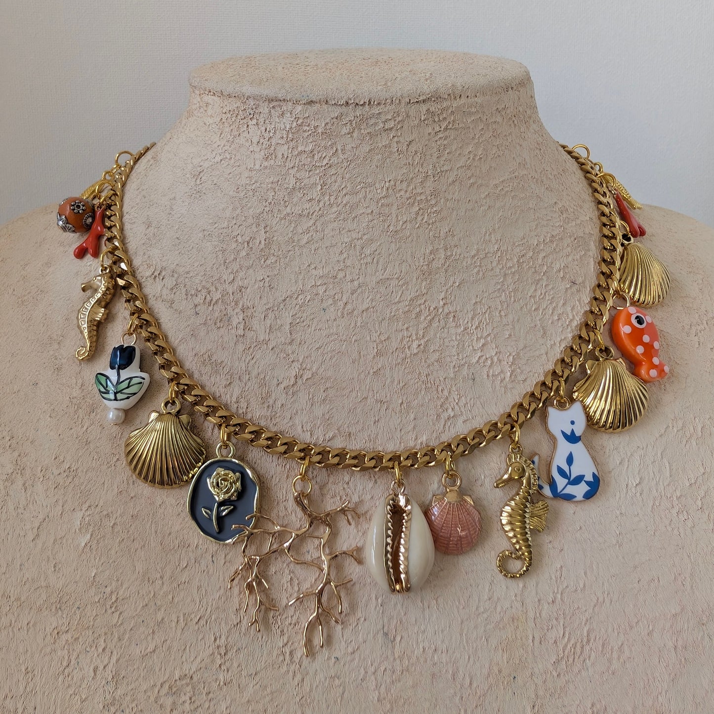 CARA Multi charm gold chain necklace