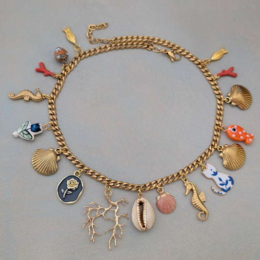 CARA Multi charm gold chain necklace