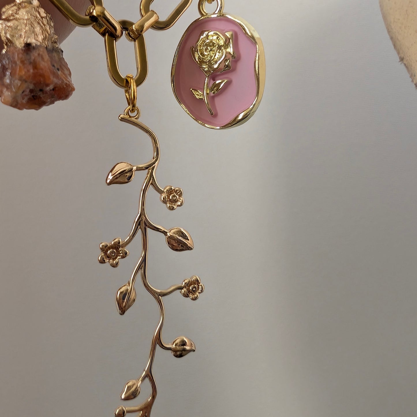 Pink Flower and Bow Charm Necklace