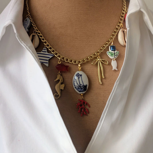 Gold Seashore Multi Charm Necklace
