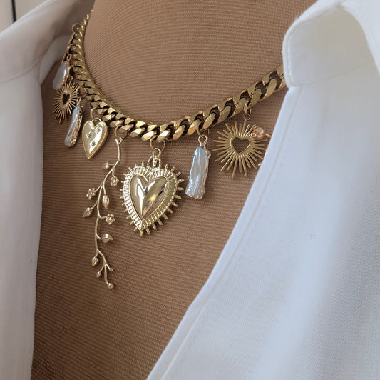 Gold and Pearl Heart Charm Necklace (Copy)