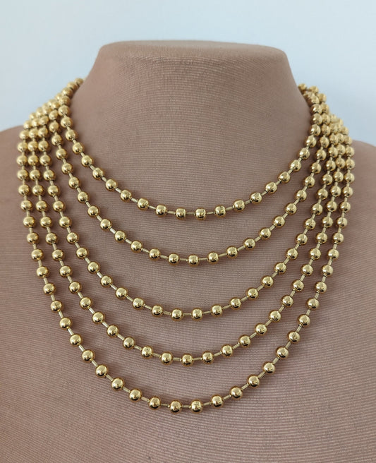Layered chunky chain necklace, gold tone multi layer necklace, boho textured necklace,  ball chain statement necklace, non tarnish jewelry