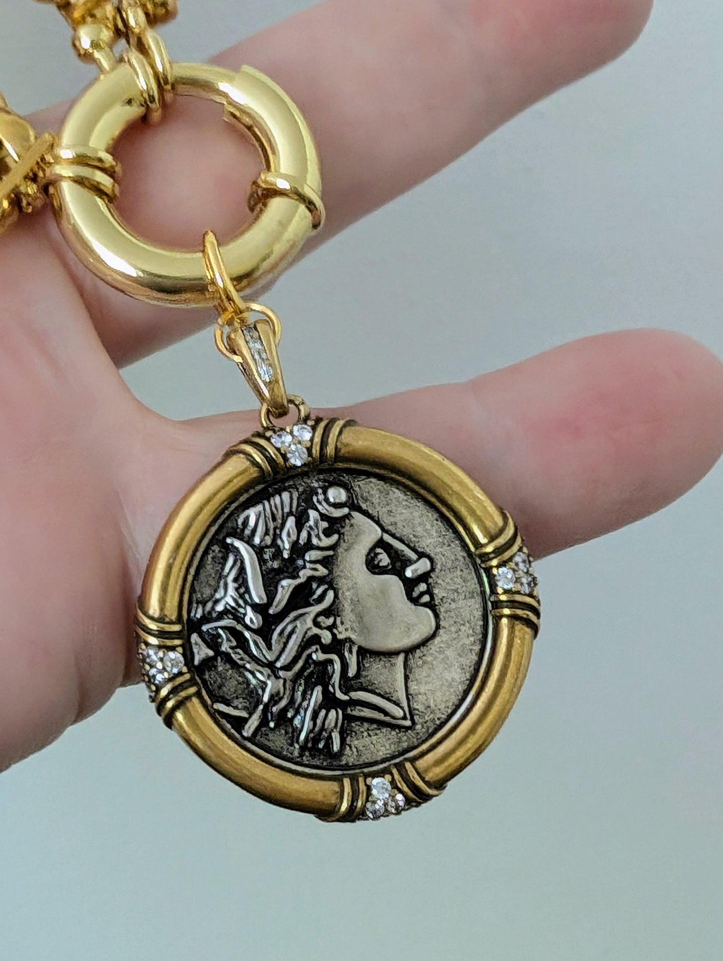 Chunky gold coin medallion choker