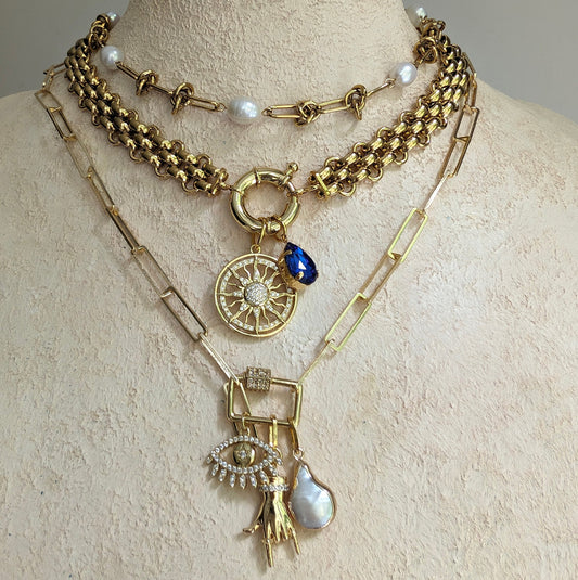 Unique Gold Choker with Sparkling Sapphire Charm