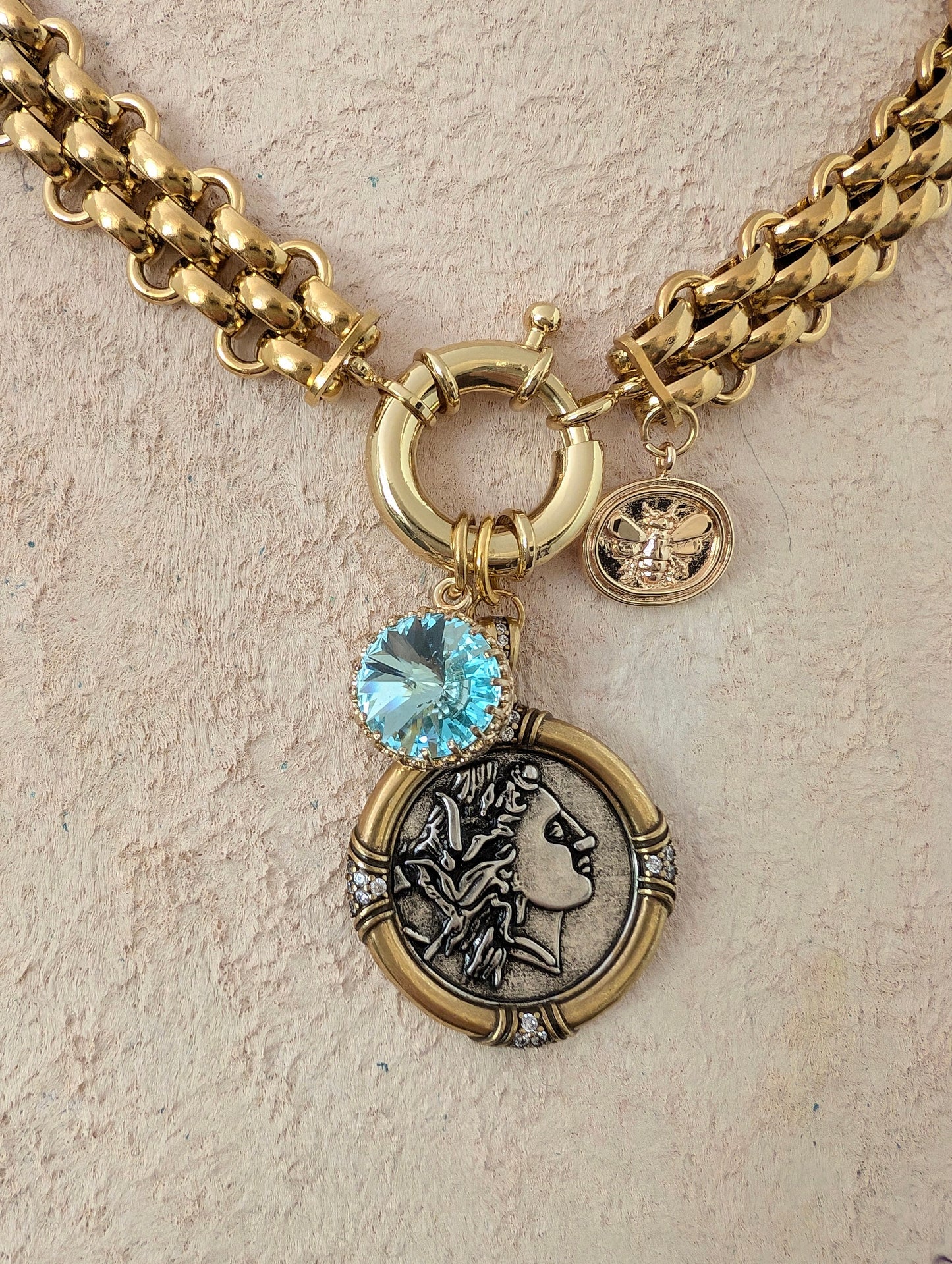 Chunky gold coin medallion choker