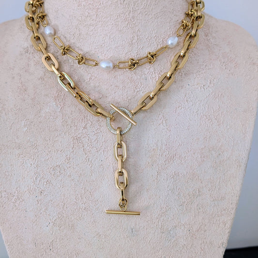 Chunky gold chain lariat necklace